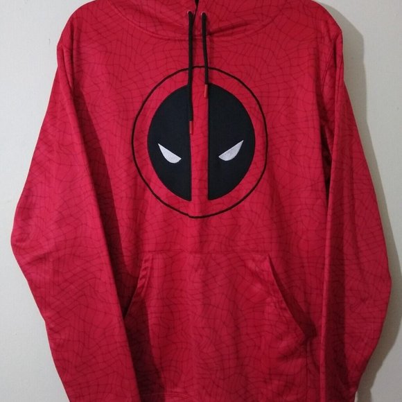 Marvel Spider-Man Pull Over Hoodie Red Polyester Size Large Spider Eyes - Picture 2 of 4